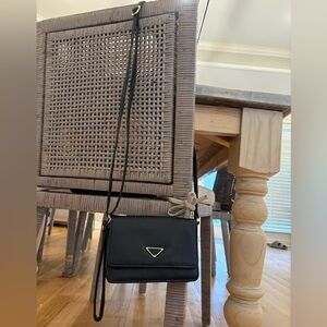 Black Gold Faux Leather Elegant Crossbody Bag Clutch Wallet Purse Small